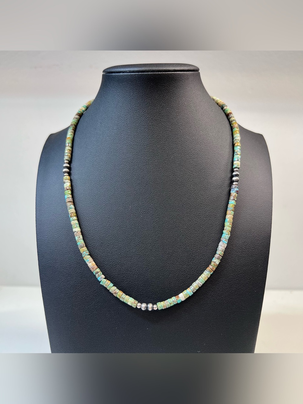 Turquoise Heishi Necklace with Sterling Silver Navajo Pearls